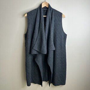 Ralph Lauren Black Label Open Cardigan Sweater Sz L Gray Cable Knit Cashmere Lux
